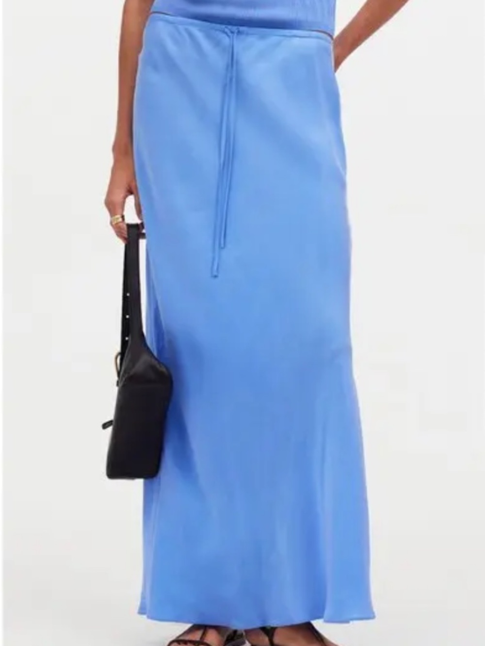 90s style slip minimal Madewell Drawstring Maxi Slip Skirt Sz 6 Light Blue